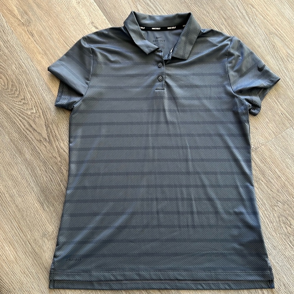 Nike Women’s Dri-Fit Golf Polo, gray & black, size medium.